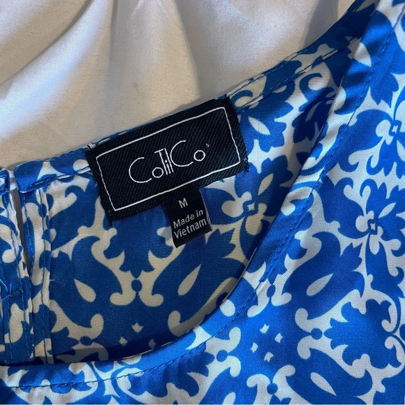 Co Til Co Women’s Printed Blue White Flowy Top Shirt 3/4 length sleeve - Picture 6 of 9